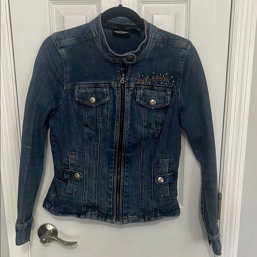 Harley-Davidson Blue Fitted Jean Jacket with Cropped Length